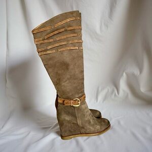 Napoleoni Genuine Brown Suede Wedge Boots